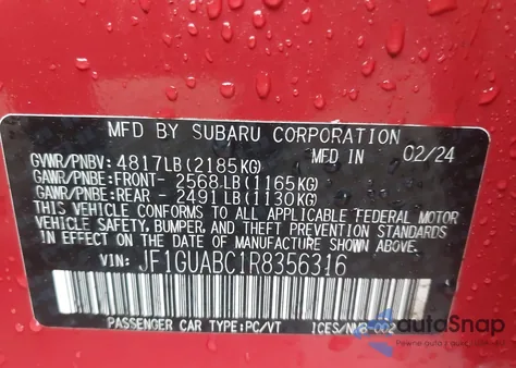 2024 Subaru Impreza Base 5-Door from USA, damaged, VIN JF1GUABC1R8356316